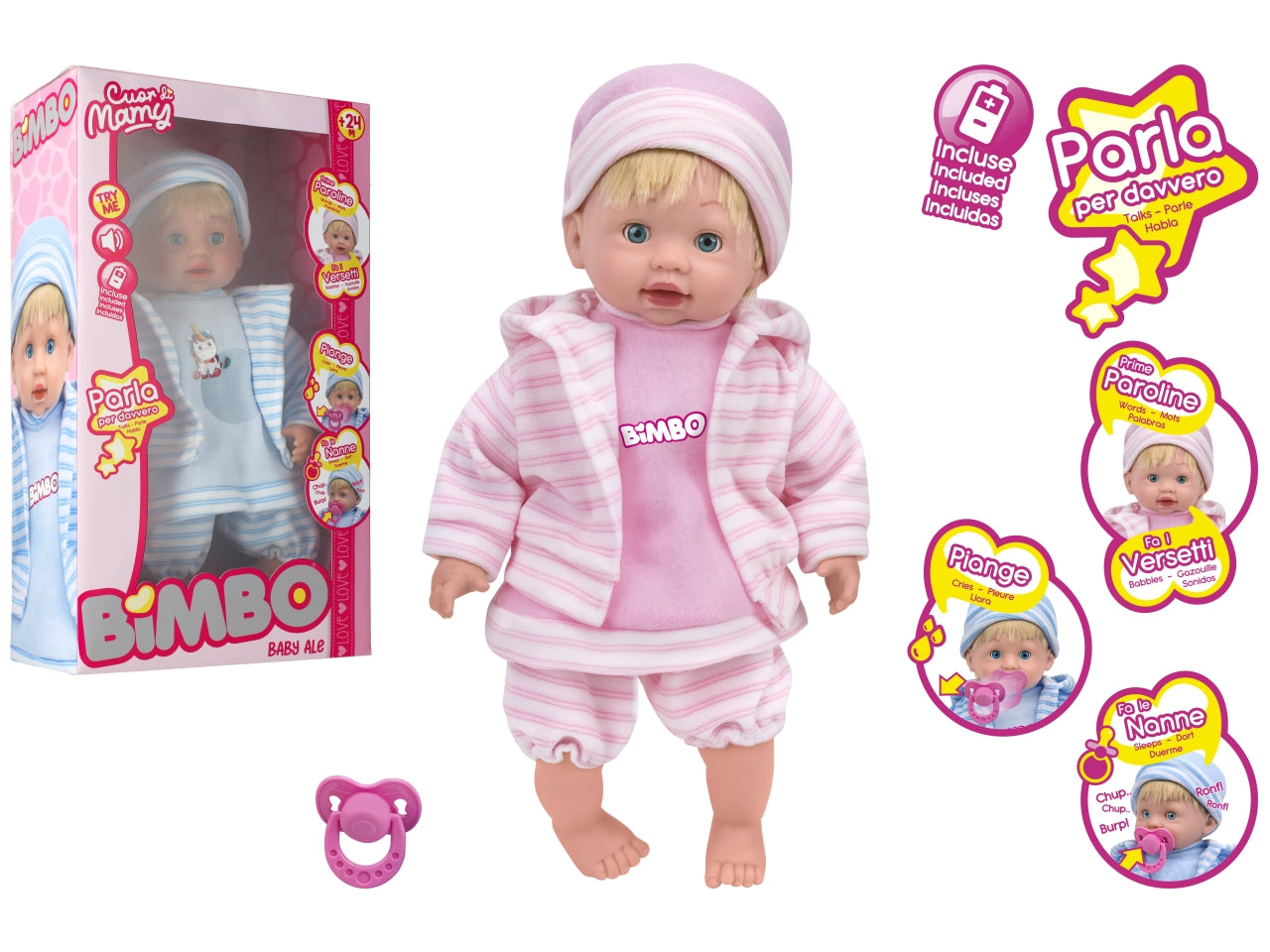 Bimbo bambola 40cm piange con ciuccio