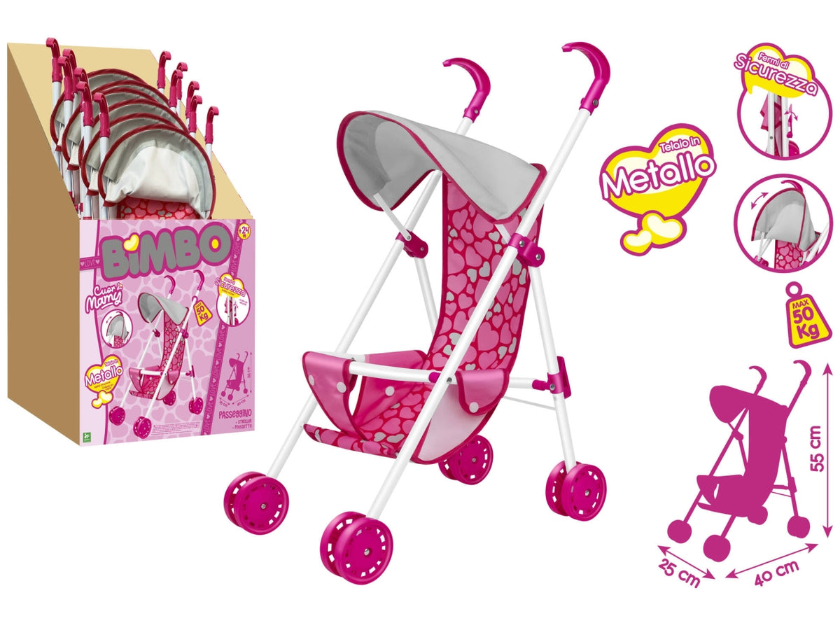 Bimbo passeggino con cappottina 25x55hx40cm