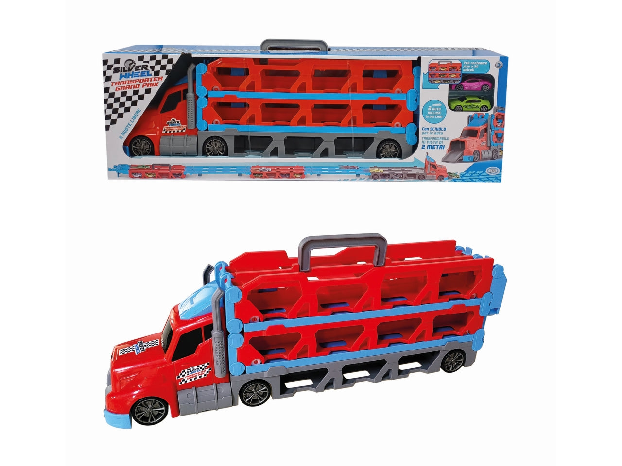 Silver wheel - transporter grand prix con 2 auto e lanciatore