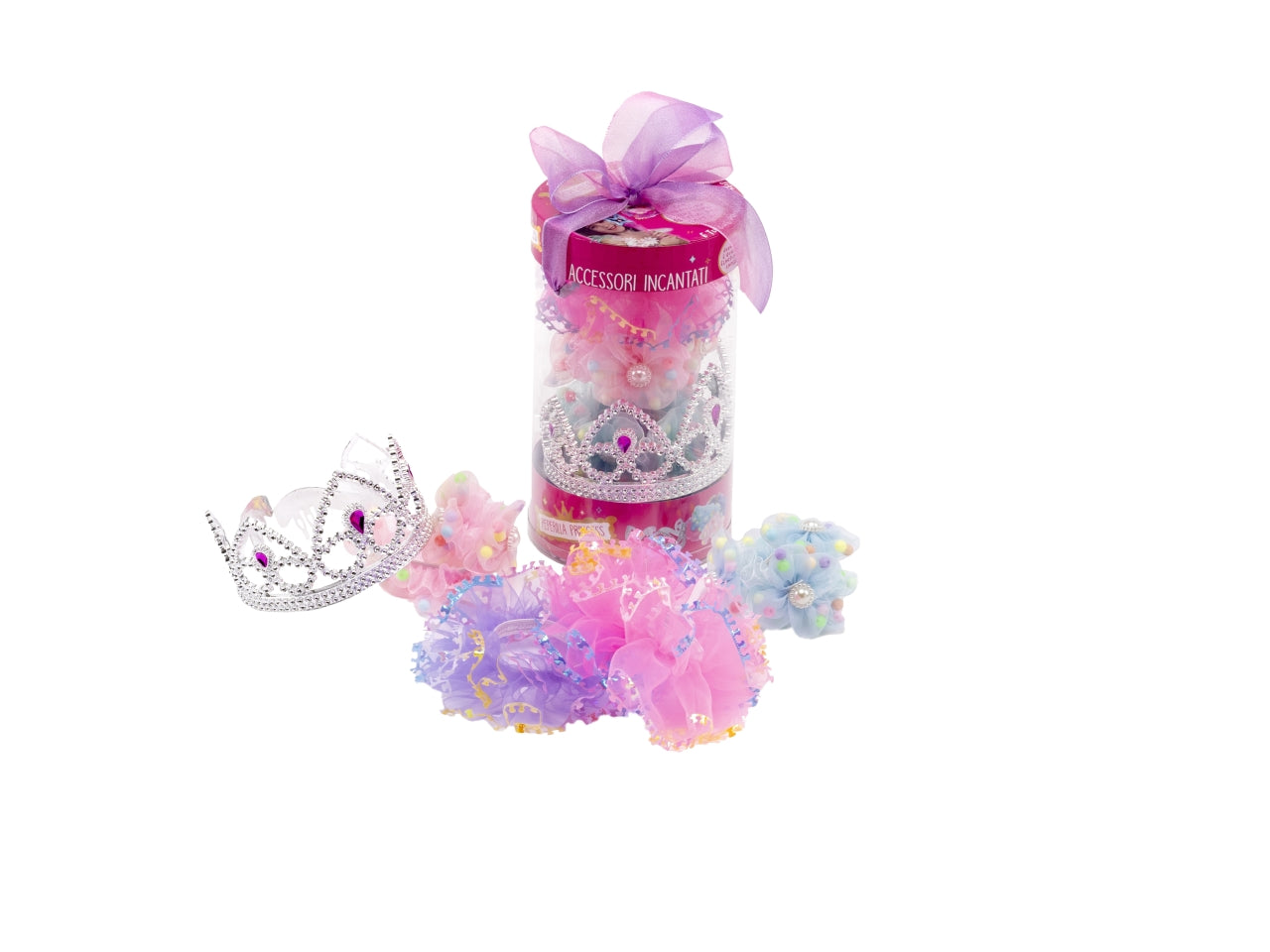 Peperilla princess - accessori incantati barattolo principessa con coroncina e 4 elastici per capelli