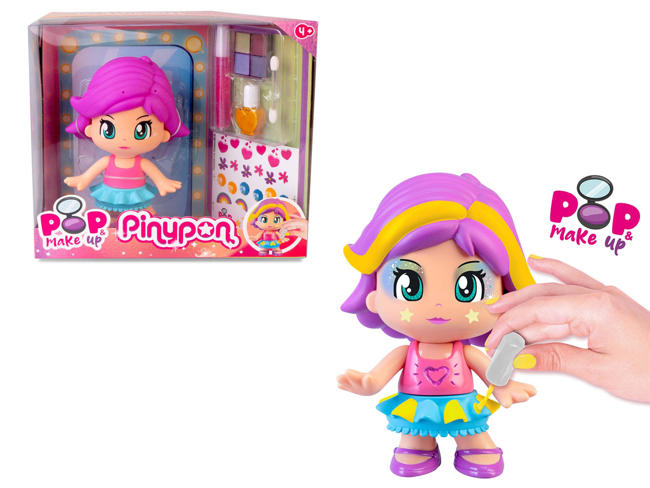 Pinypon - Pop & Make Up, personaggio 17 cm, con accessori per il trucco e capelli, Età 4+ anni - Famosa $