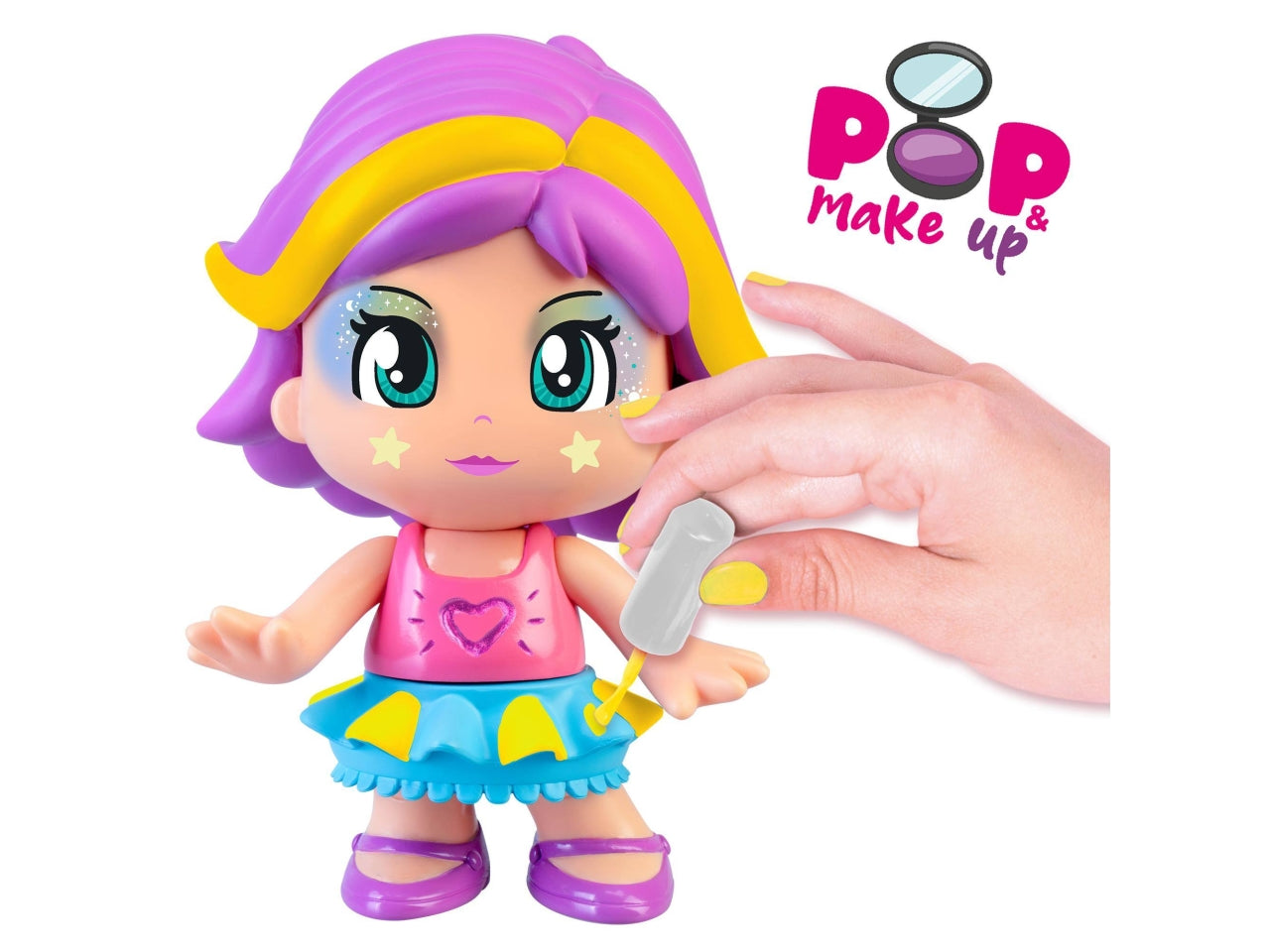 Pinypon - Pop & Make Up, personaggio 17 cm, con accessori per il trucco e capelli, Età 4+ anni - Famosa $