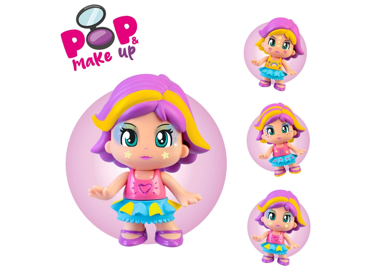 Pinypon - Pop & Make Up, personaggio 17 cm, con accessori per il trucco e capelli, Età 4+ anni - Famosa $