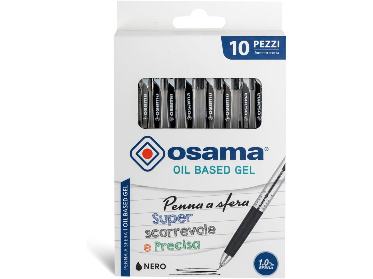 Osama penne obg sfera a scatto nera - la confezione contiene 10 penne