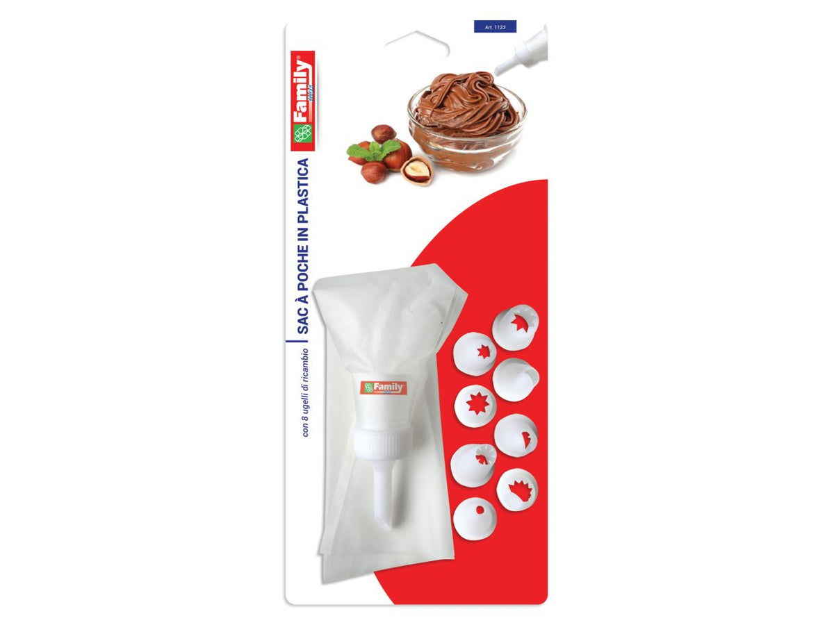 Sac a poche in plastica con 8 ugelli di ricambio