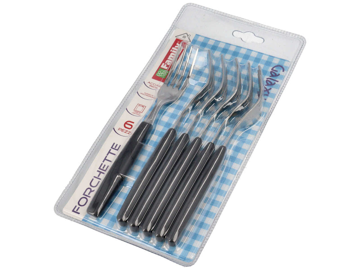 Set 6 Forchette Coltellerie Paolucci/Family Inox Linea Galaxy, Manico Polipropilene, Acciaio Inox con manico colorato in Colori Assortiti