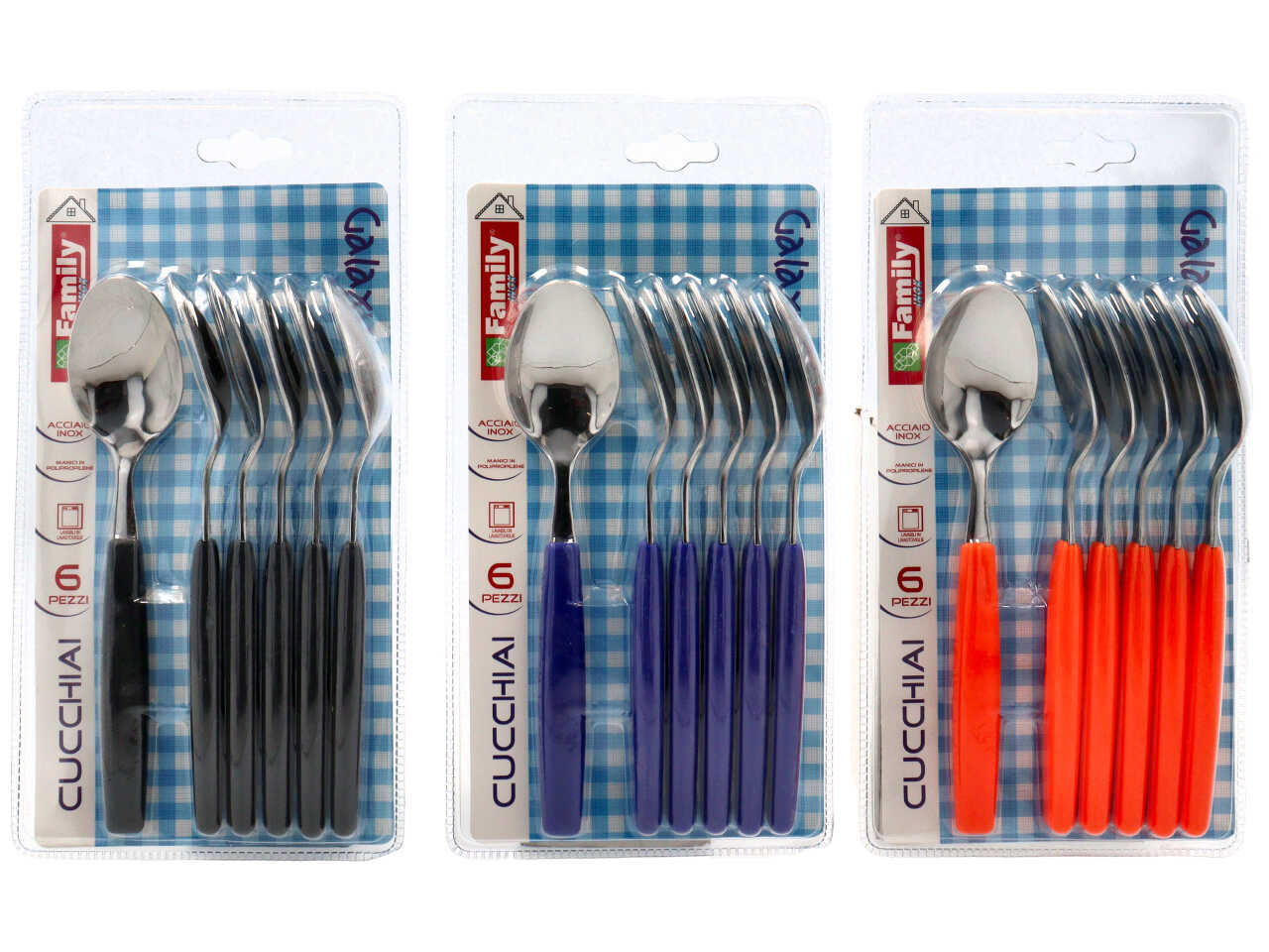 Set di 6 Cucchiai Coltelleria Paolucci, linea Galaxy, con manico colorato - 3 Colori Assortiti