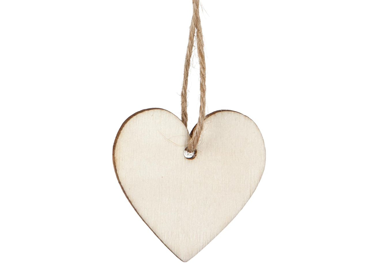 Ciondolo a forma di cuore in legno 24 pezzi cm4 colore naturale