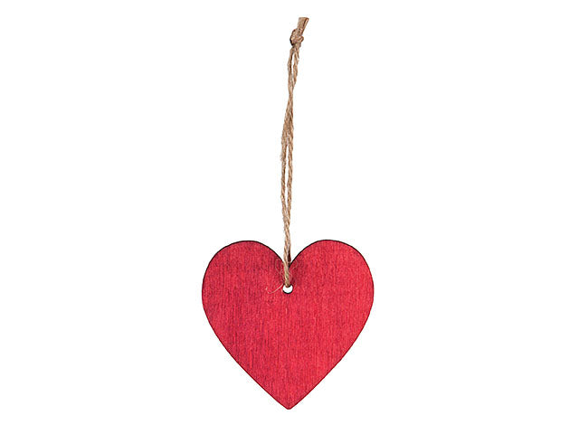 Ciondolo a forma di cuore in legno 12 pezzi cm6 colore rosso