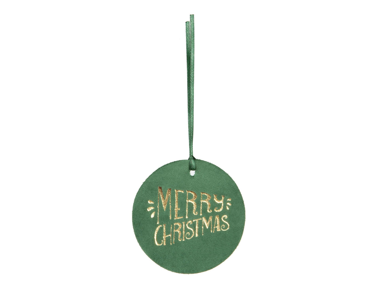 Chiudipacco velvet merry xmas tags misura d.10cm colore verde scuro