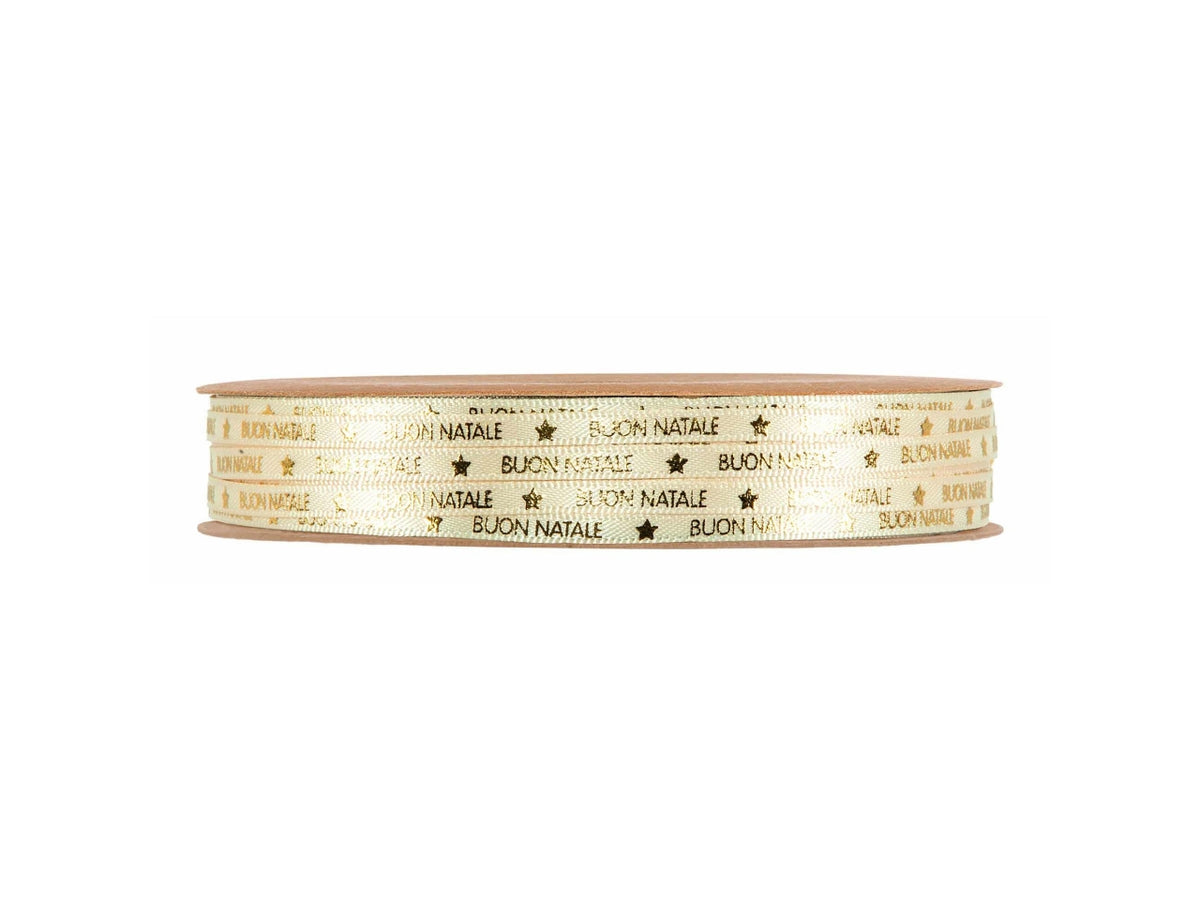Nastro regalo crema con scritta oro Buon Natale 4mm x 25m - Piovaccari
