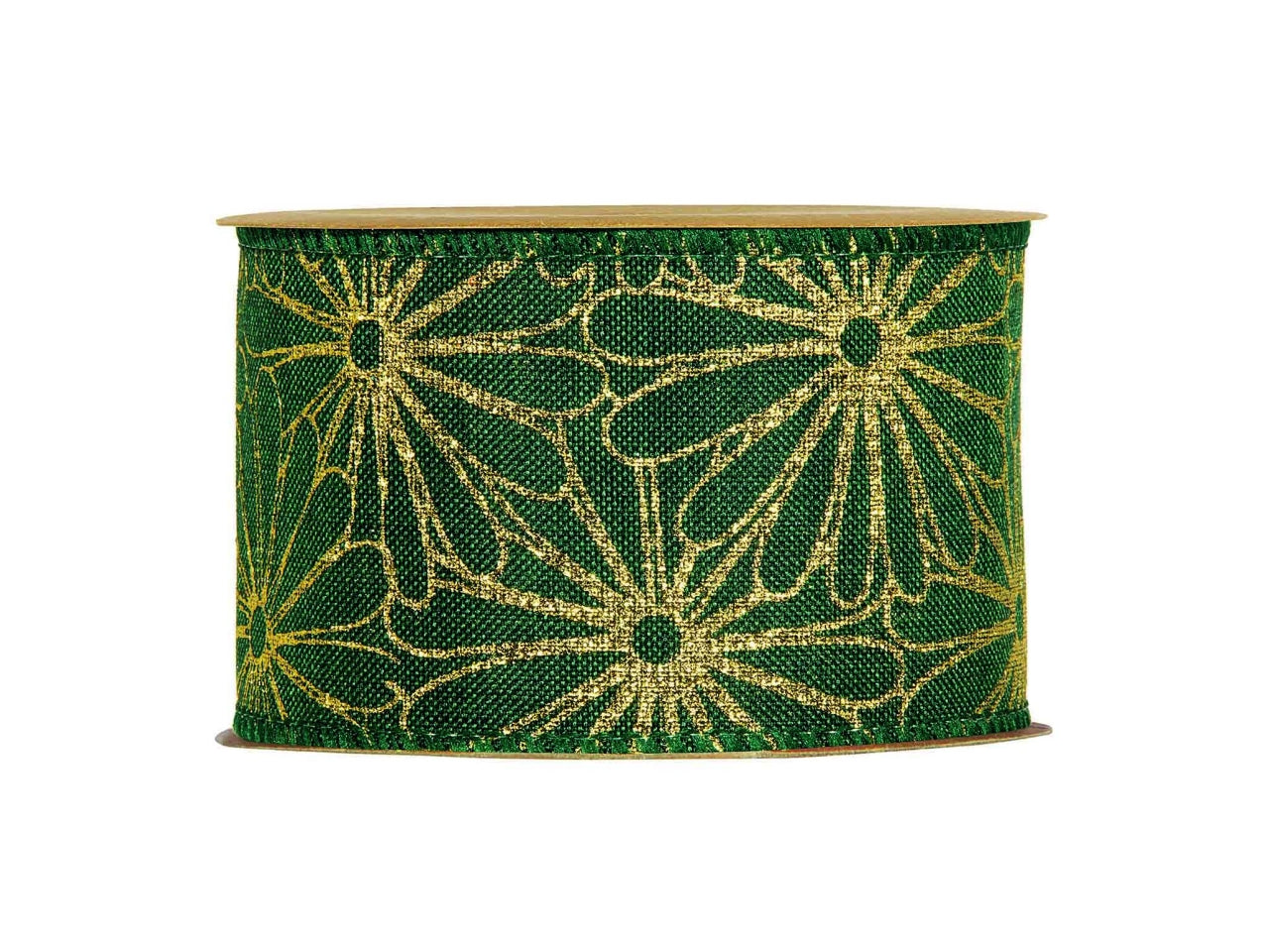 Nastro regalo natalizio verde floreale in poliestere 6,3 cm x 10 m - Piovaccari