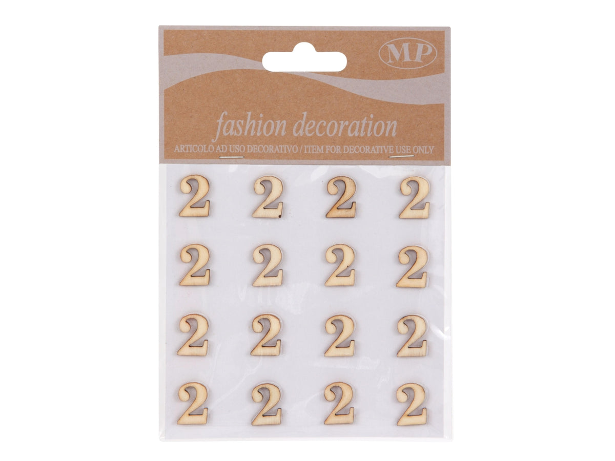 Numero 2 in legno adesivo, set da 16, 1.5x0.8 cm - Piovaccari