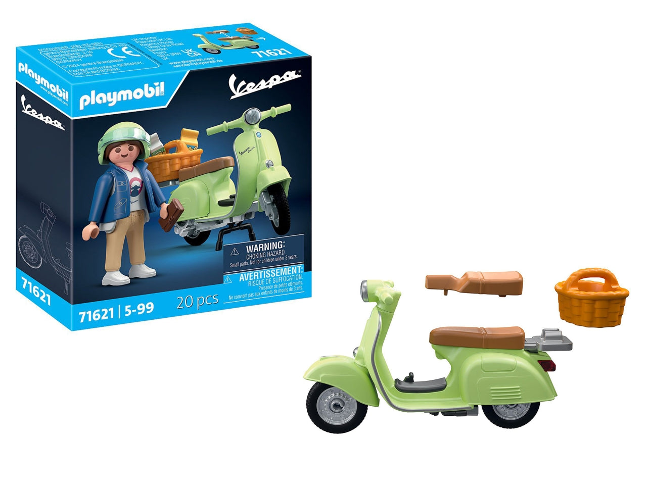Playmobil 1969 Vespa 150 Sprint Veloce Verde Chiaro, scooter retrò con personaggio, accessori e cestino, giocattolo per bambini dai 5 anni in su | Playmobil