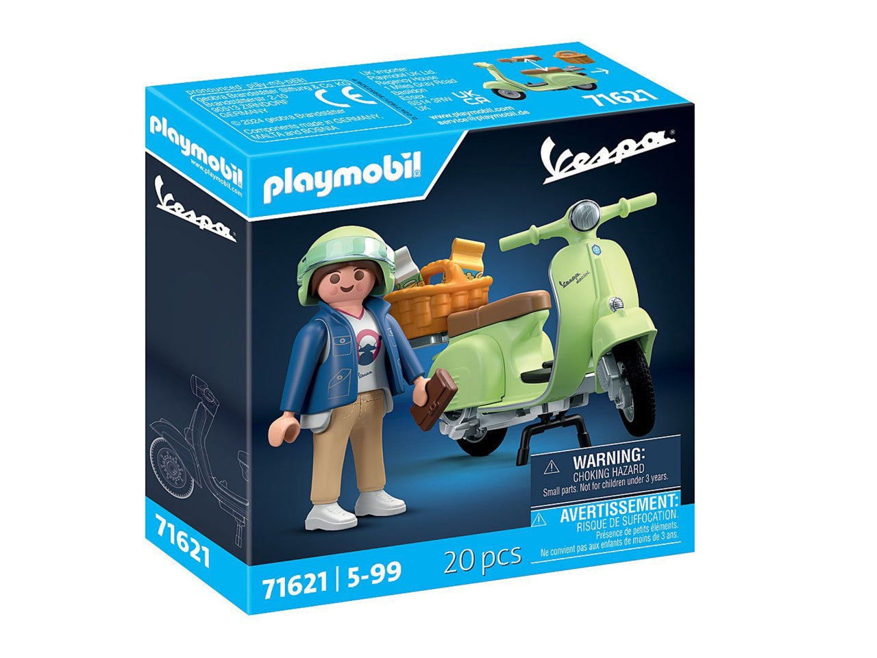 Playmobil 1969 Vespa 150 Sprint Veloce Verde Chiaro, scooter retrò con personaggio, accessori e cestino, giocattolo per bambini dai 5 anni in su | Playmobil