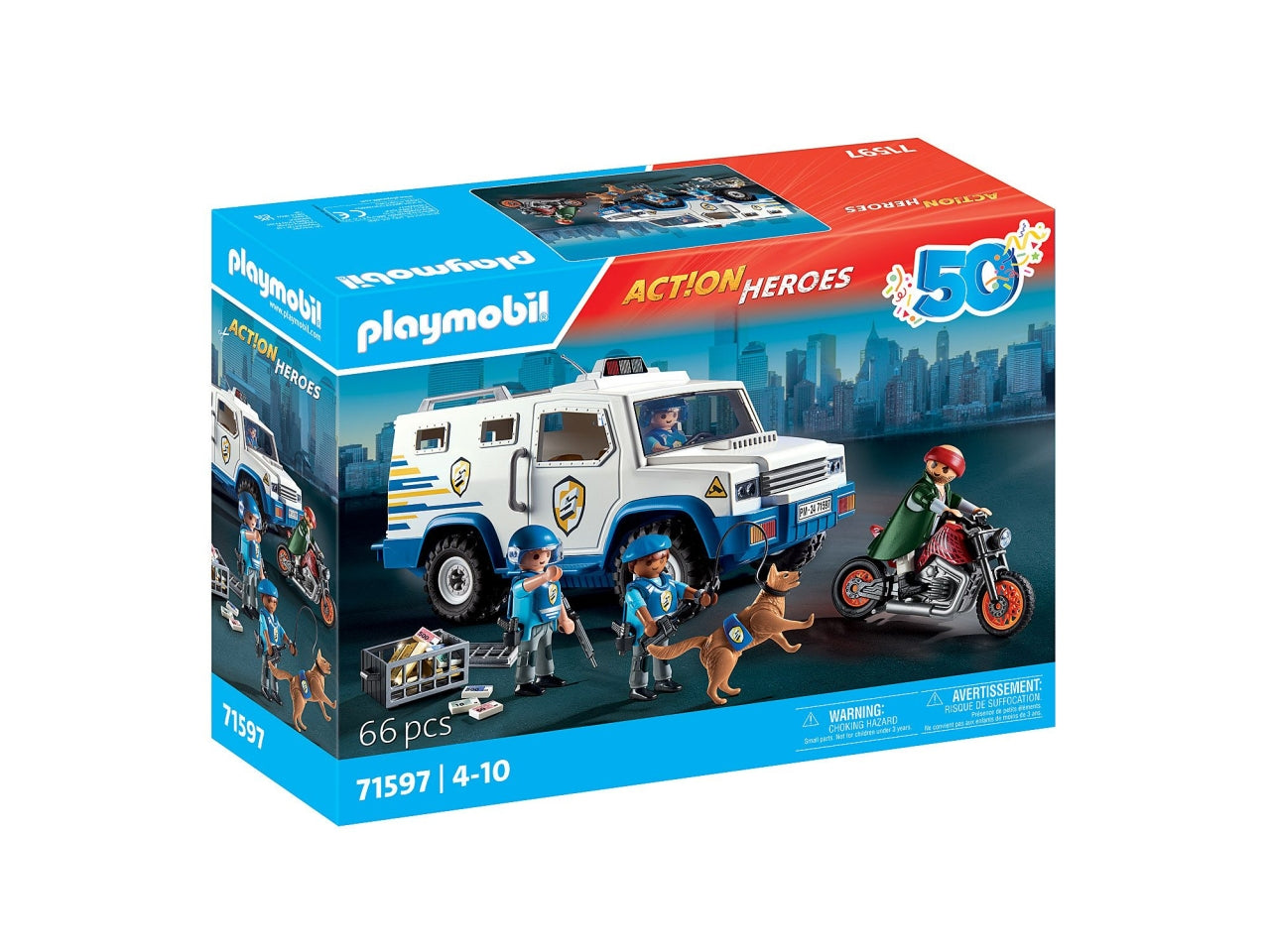 Playmobil Furgone Portavalori, edizione esclusiva per il 50° anniversario, con accessori e personaggi trasformabili, giocattolo per bambini dai 4 anni in su | Playmobil