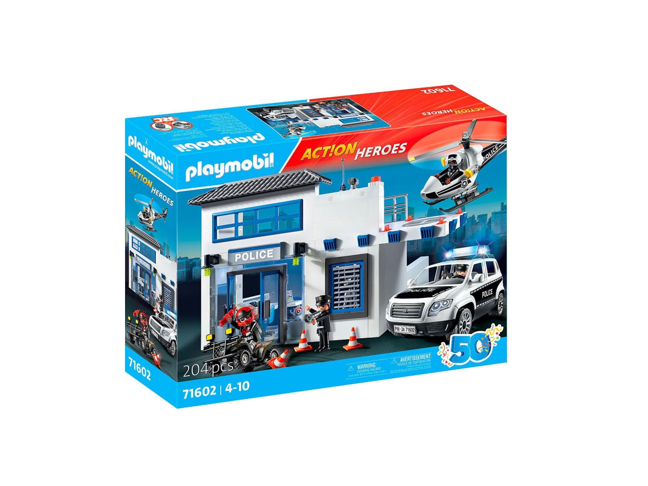 Playmobil Centrale della Polizia, edizione esclusiva per il 50° anniversario, con funzioni interattive, celle di fuga e piattaforma per elicotteri, giocattolo per bambini dai 4 anni in su | Playmobil