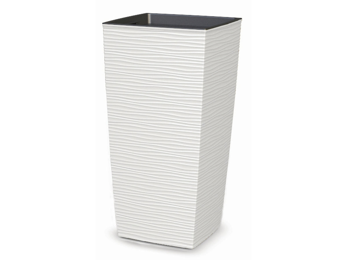 Vaso quadrato alto, bianco in plastica, Aurora con vaso interno estraibile, 35x35x67cm - Blumax