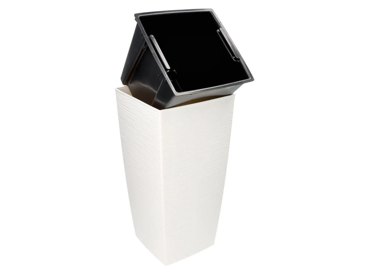 Vaso quadrato alto, bianco in plastica, Aurora con vaso interno estraibile, 35x35x67cm - Blumax