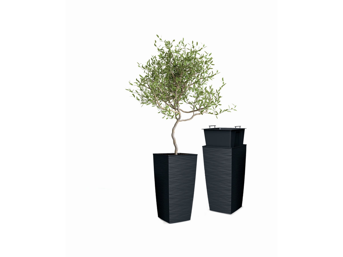 Vaso quadrato alto, antracite in plastica, Aurora con vaso interno estraibile, 35x35x67cm - Blumax