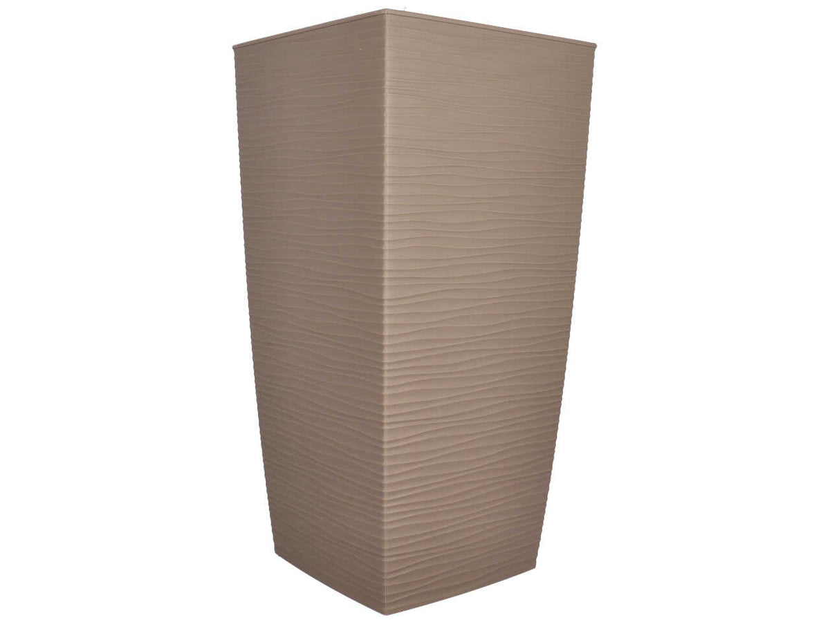 Vaso quadrato alto tortora in plastica Aurora con vaso interno estraibile, 25x25x46,5 cm - Blumax