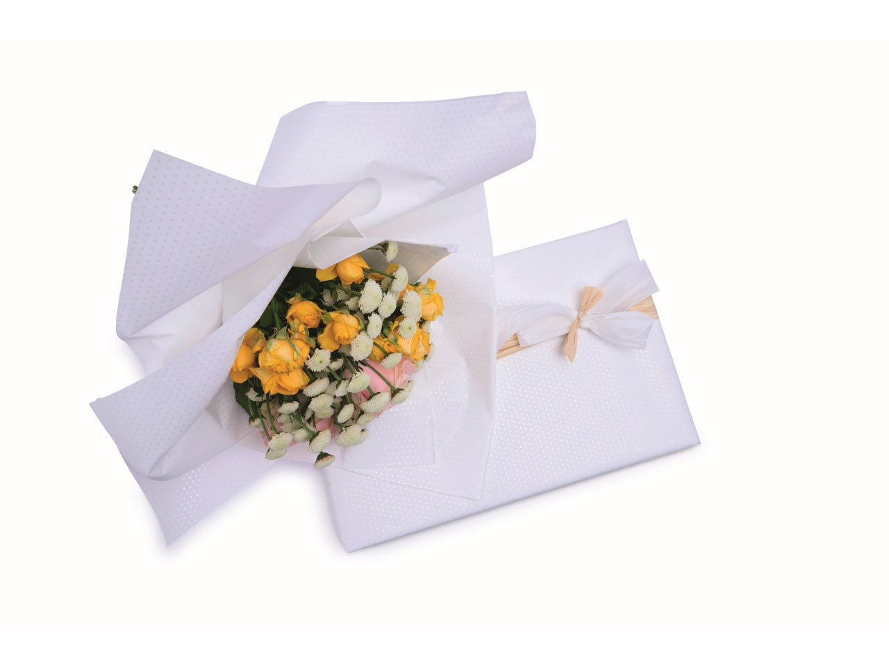 Bobina carta regalo in Polipropilene bianca a pois 1,00x25 mt - Piennepi, Made in Italy