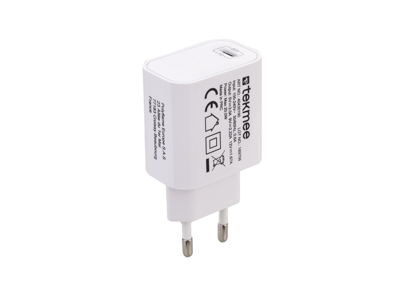 Tekmee caricatore rapido 20w type-c colore bianco