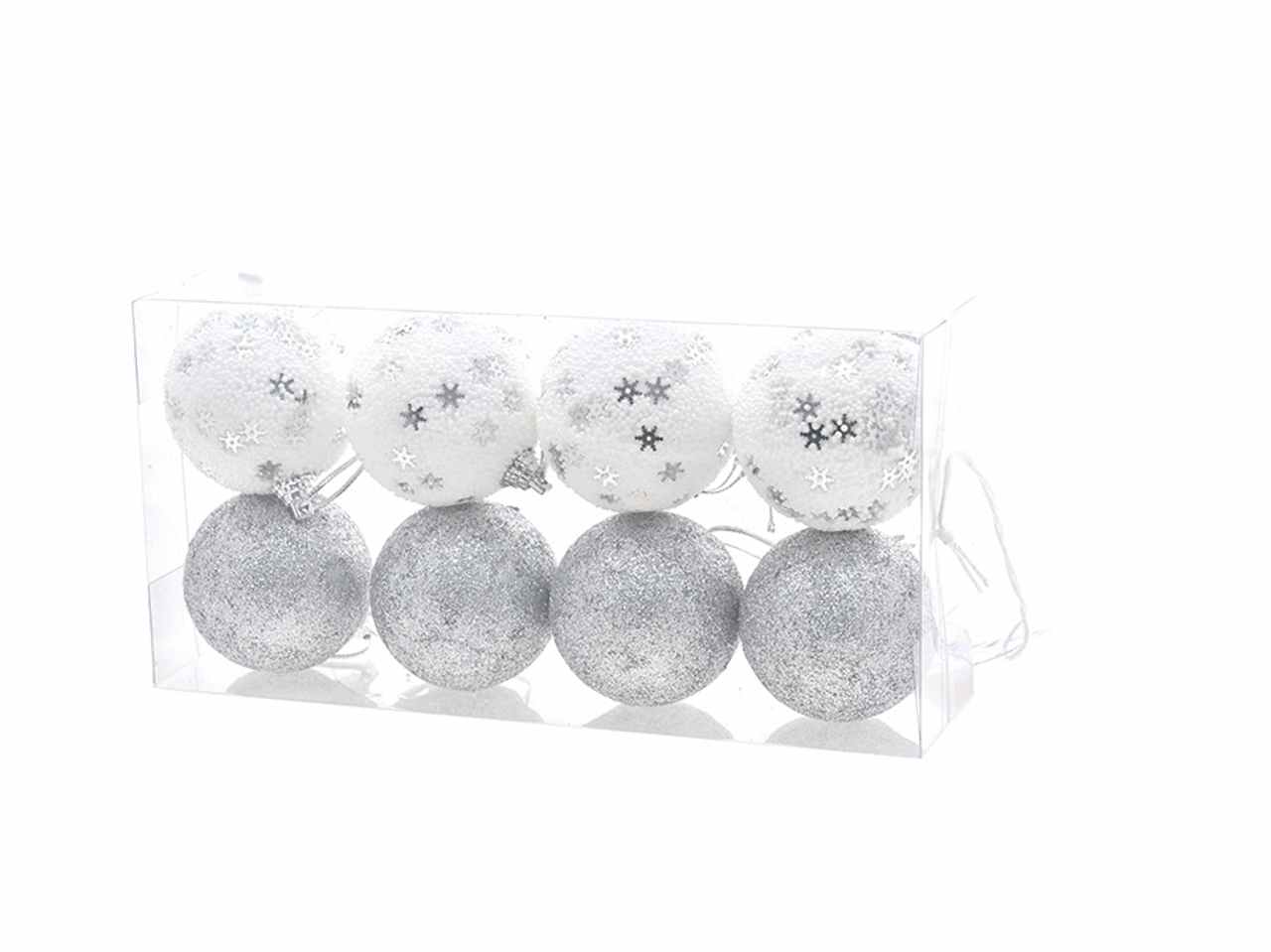 Palle 8 pezzi 6cm con fiocchi di neve argento