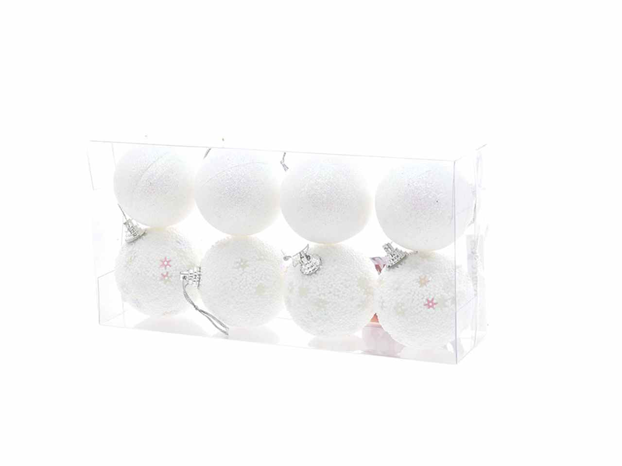 Palle 8 pezzi 6cm con fiocchi di neve bianco