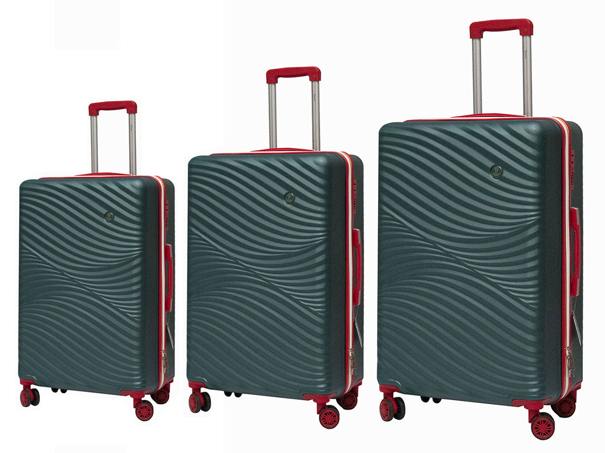 Set 3 trolley Coveri Baia colore verde e rosso in abs con 4 doppie ruote, sacca a rete, elastico ferma indumenti e cerniera singola $