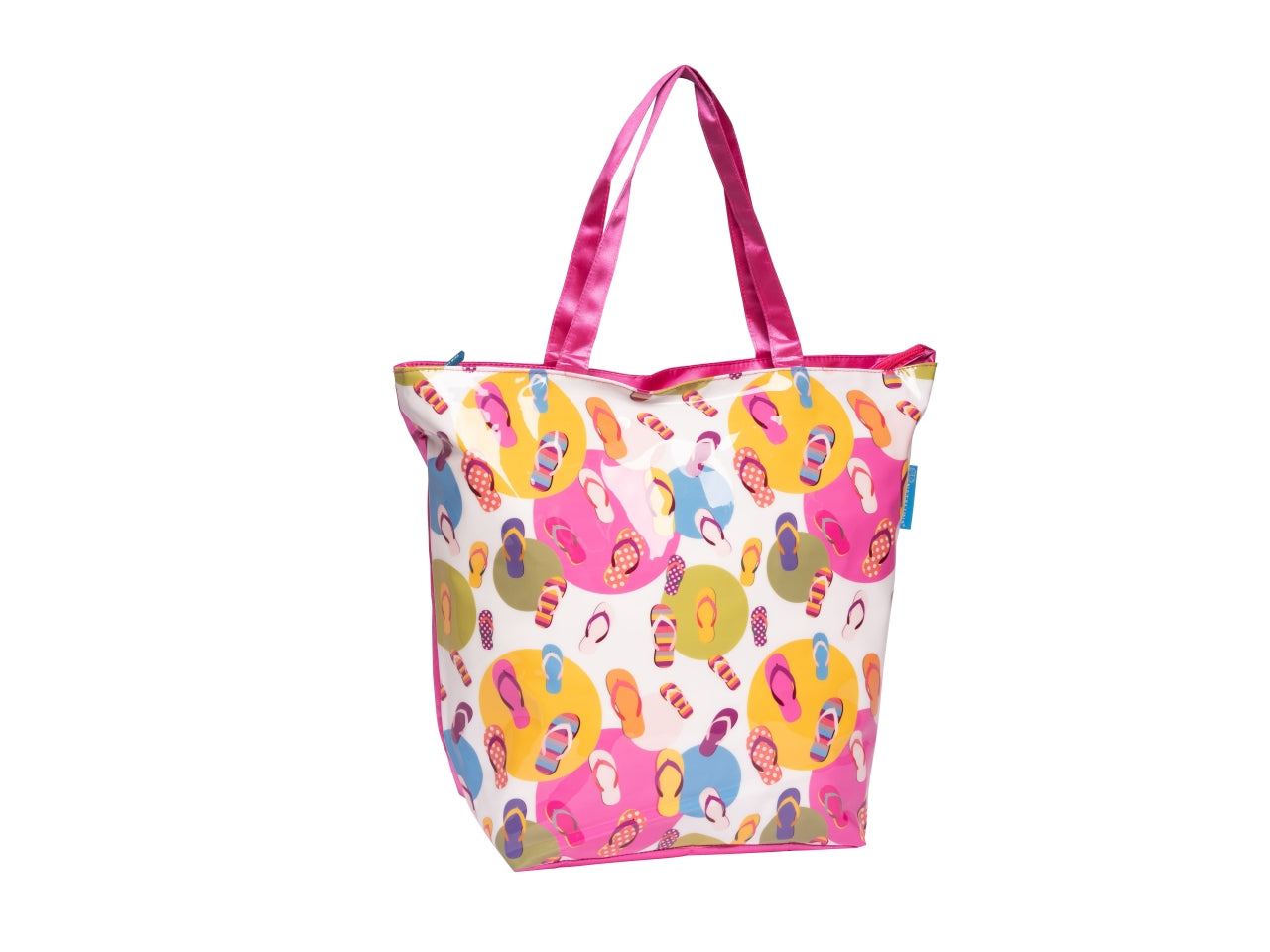 Borsa mare in pvc multicolor/fucsia, fantasia infradito 54x45x22 cm - Rox