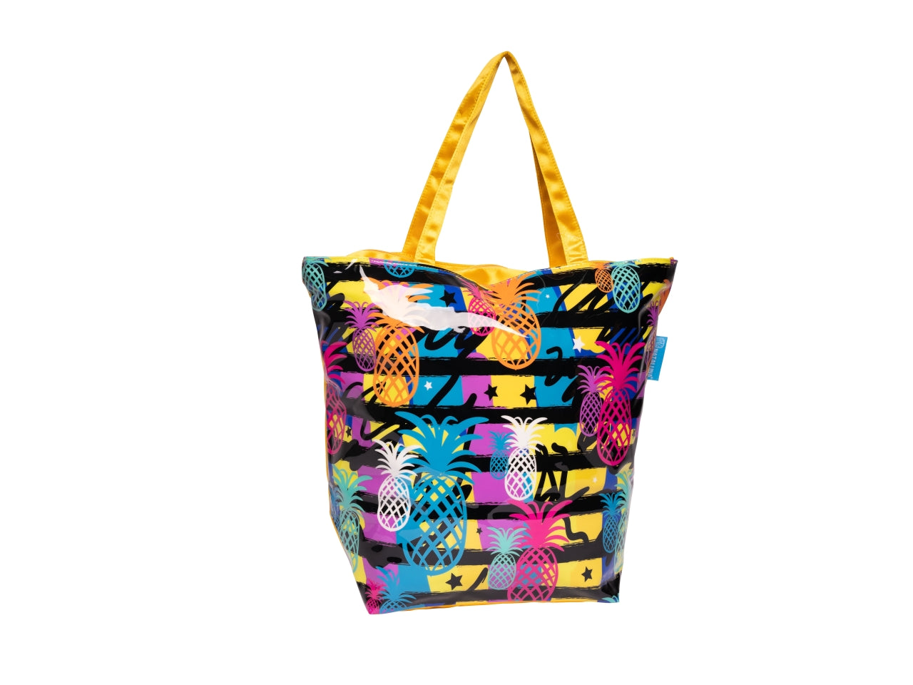 Borsa mare in pvc multicolor/giallo, fantasia tropical 54x45x22 cm - Rox