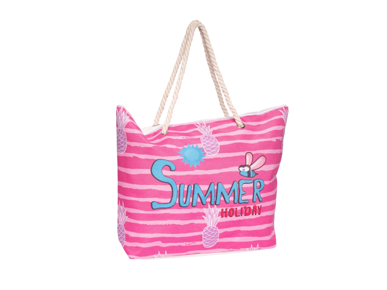 Borsa mare in poliestere in 4 colori assortiti con manici in corda naturale 38x38x14 cm - Rox $