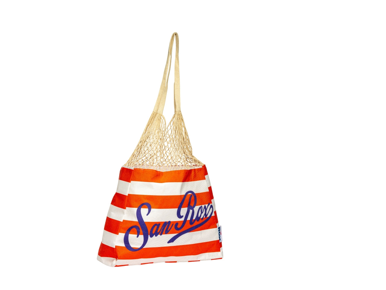 Borsa mare in tessuto e rete, misto cotone rosso e beige a righe 60x50x15 cm - Rox