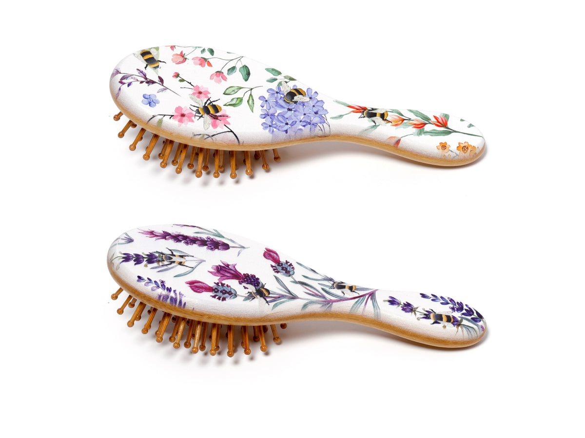 Spazzola per capelli con manico h.16,5cm in bamboo con decoro api