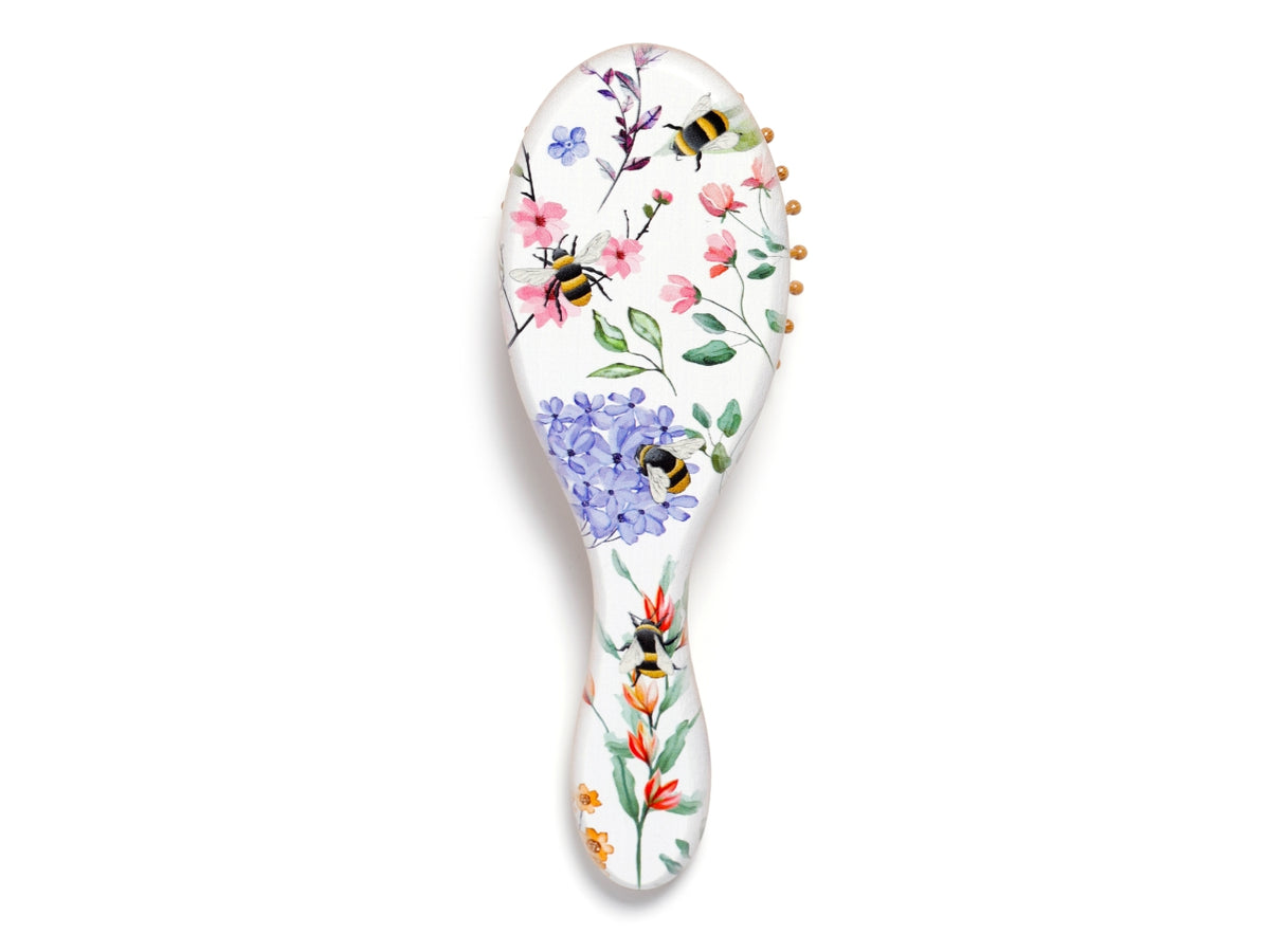 Spazzola per capelli con manico h.16,5cm in bamboo con decoro api