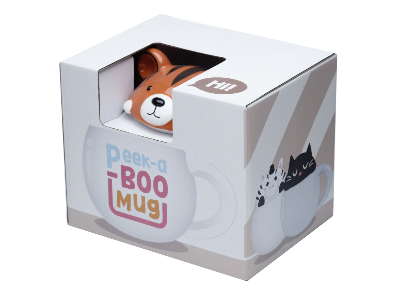 Tazza mug in ceramica con coperchio a forma di testa di tigre gialla marrone - Peek a Boo Mug