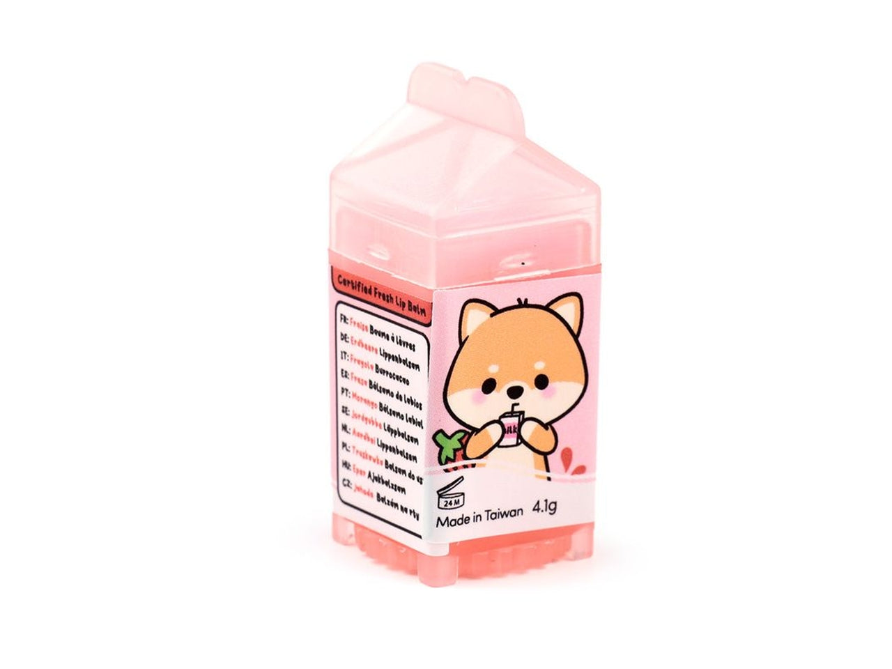 Burrocacao a forma di cartone del latte in plastica, 4 colori assortiti al cioccolato, fragola, vaniglia, e banana - Puckator