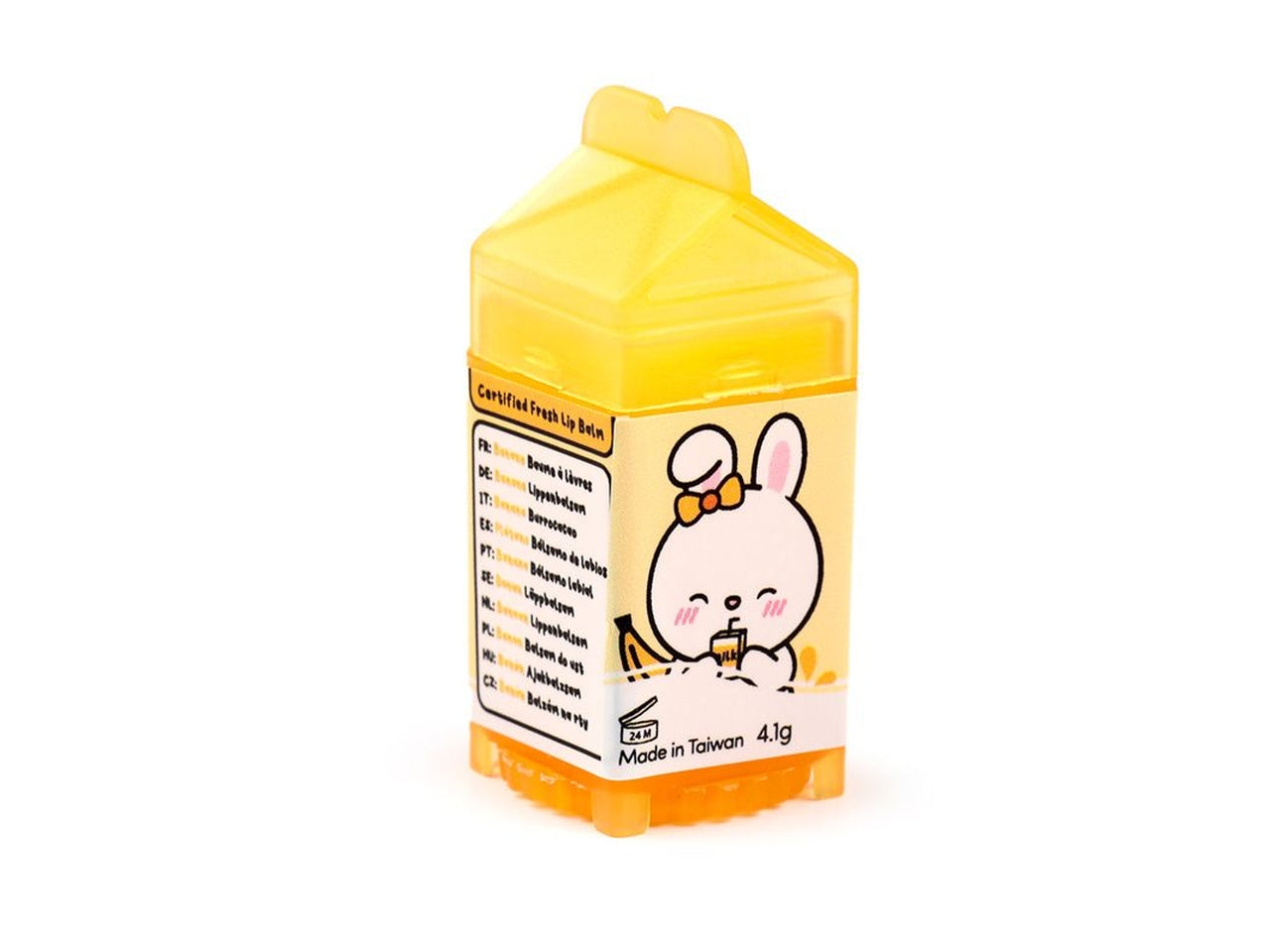 Burrocacao a forma di cartone del latte in plastica, 4 colori assortiti al cioccolato, fragola, vaniglia, e banana - Puckator