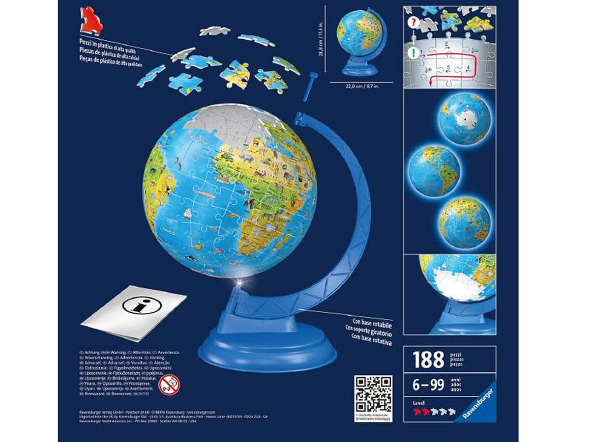 Puzzle 3d 180 pezzi mappamondo con luce