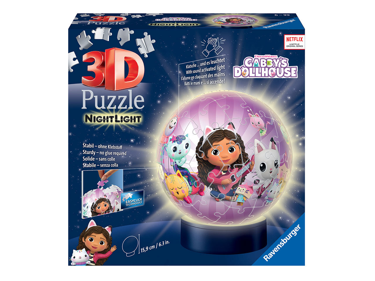 Nightlamp puzzle gabby's dollhouse composto da 72 pezzi per comporre una lampada da comodino a led con meccanismo di applauso $