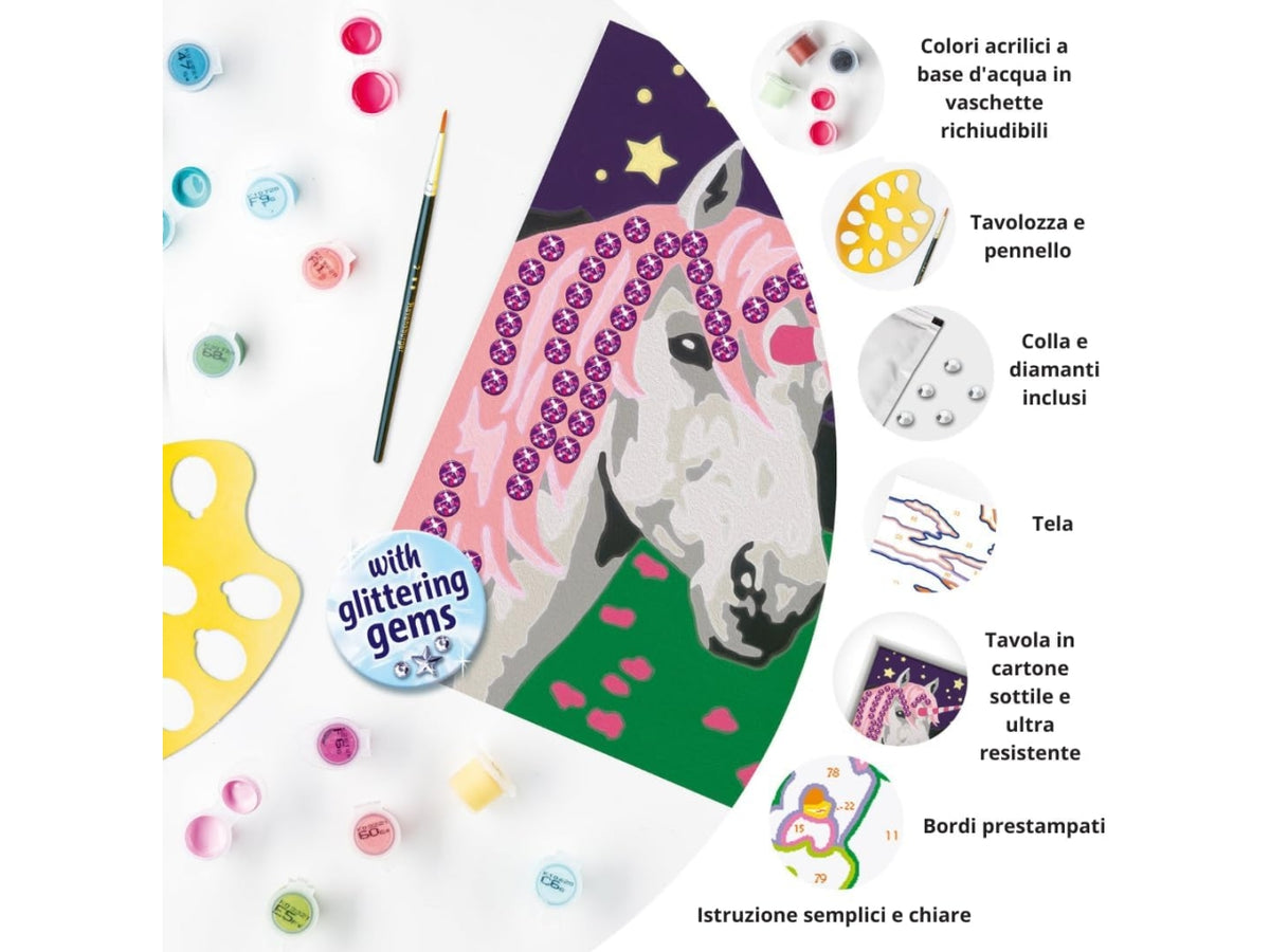 CreArt Serie Classic: Unicorno con Brillanti - Set da Dipingere con 10 Colori e Cornice - Ravensburger