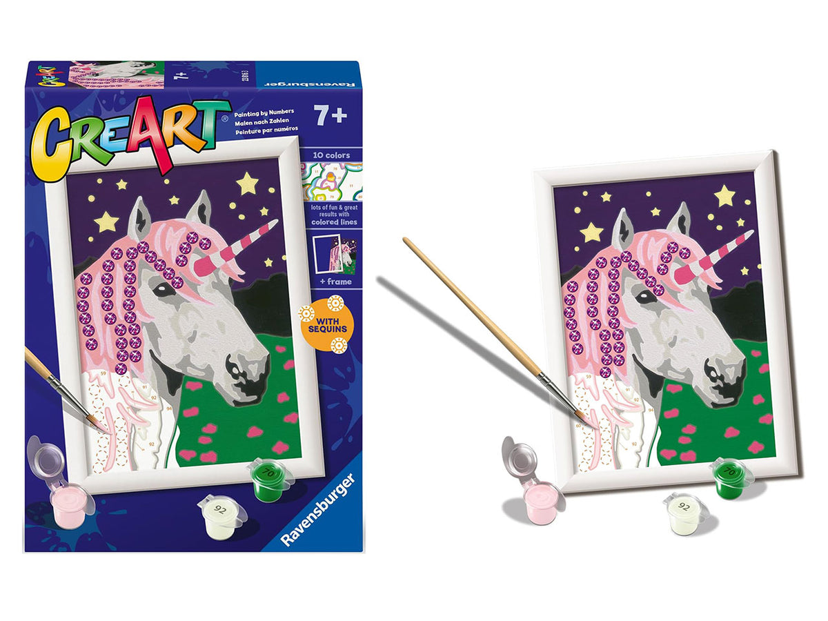 CreArt Serie Classic: Unicorno con Brillanti - Set da Dipingere con 10 Colori e Cornice - Ravensburger