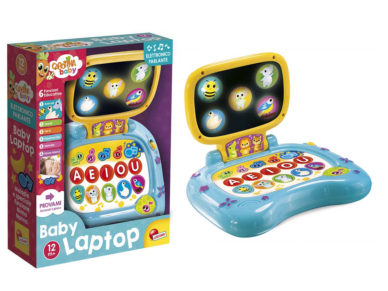 Carotina baby laptop led screen con luci, melodie e funzione ninna nanna $