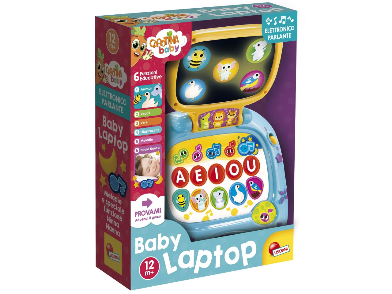 Carotina baby laptop led screen con luci, melodie e funzione ninna nanna $