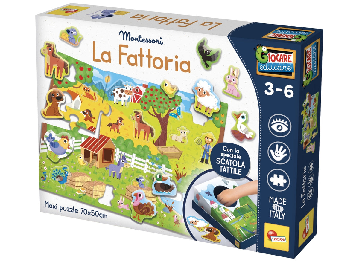 Montessori la fattoria gioco tattile con maxi puzzle, per bambini dai 3-6 anni lisciani