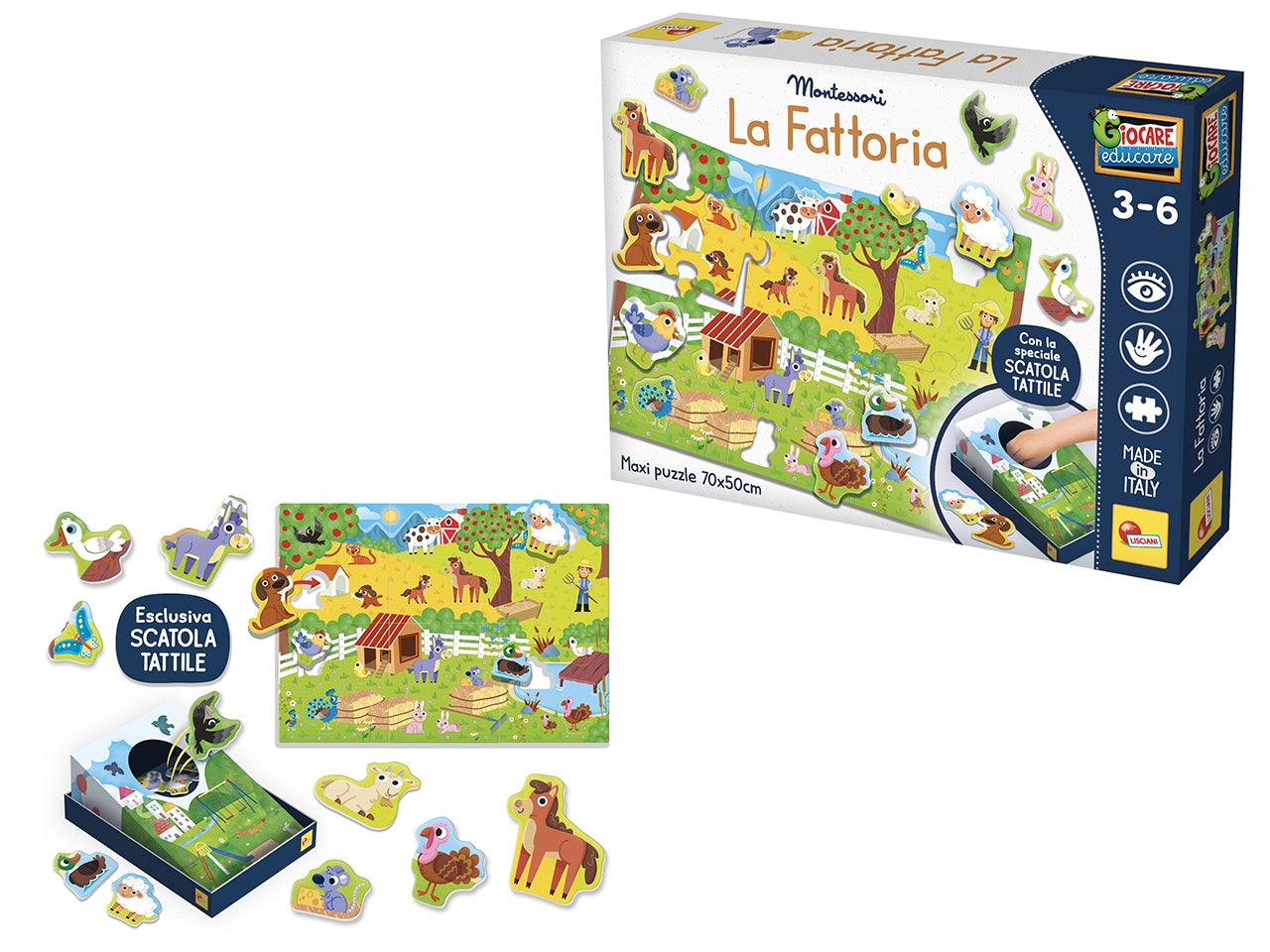 Montessori la fattoria gioco tattile con maxi puzzle, per bambini dai 3-6 anni lisciani