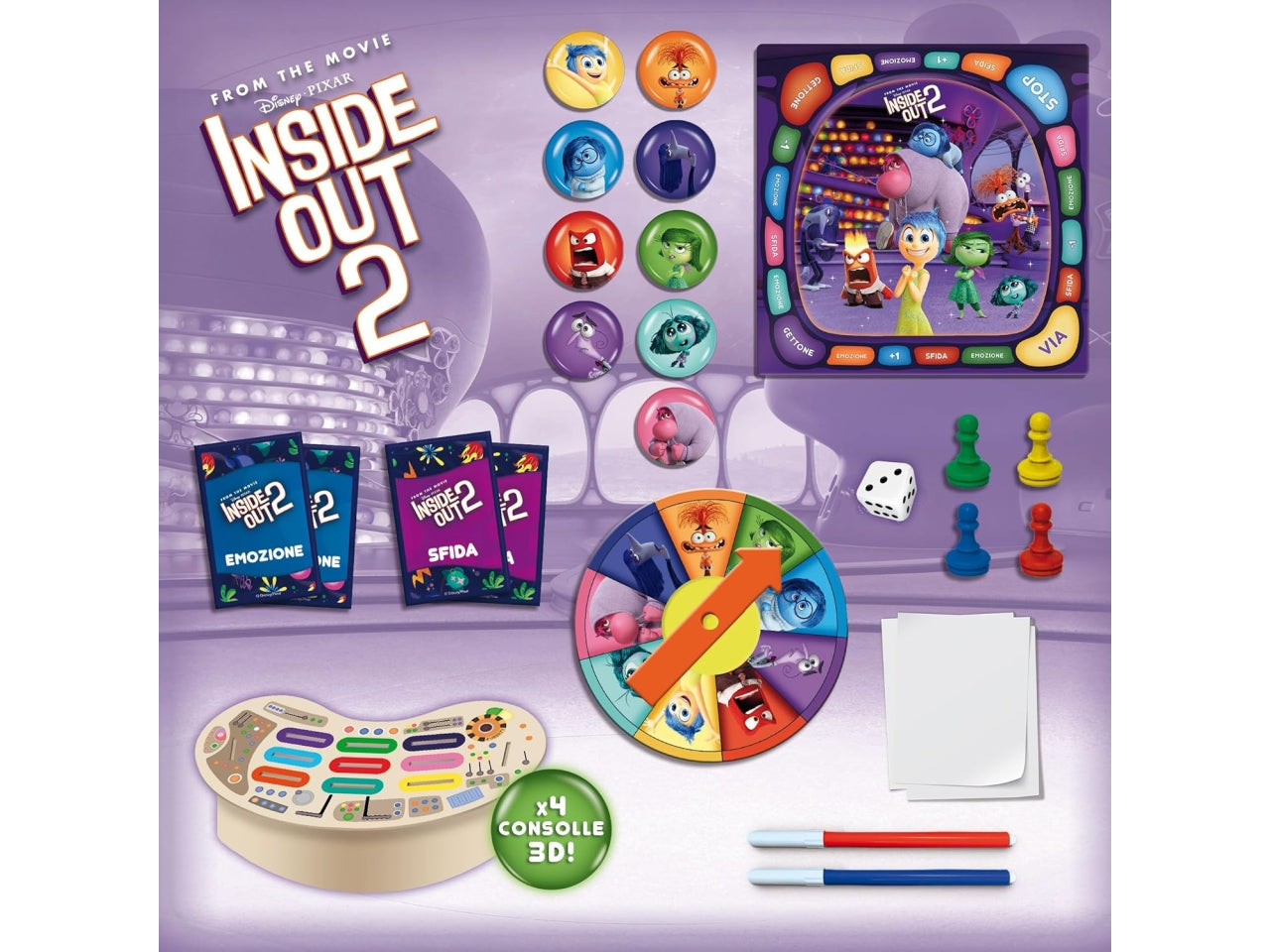 Gioco da tavolo inside out 2 il gioco delle emozioni con consolle 3d, da 2 a 4 giocatori dai 6 anni, tanti quiz e sfide per conoscere le emozioni lisciani