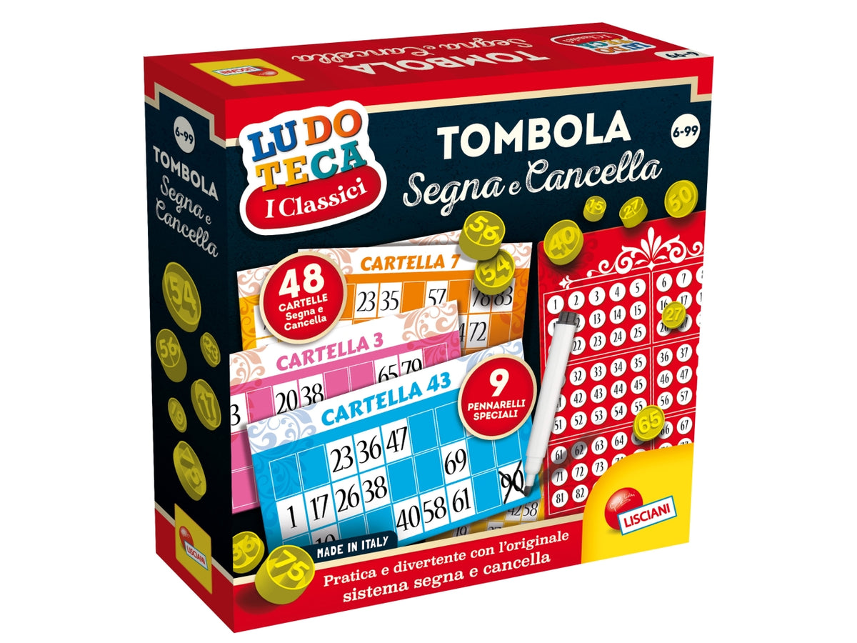 Gioco di Società Ludoteca Tombola Segna e Cancella 48 Cartelle - Multicolor, per Bambini e Adulti 6-99 Anni, Lisciani