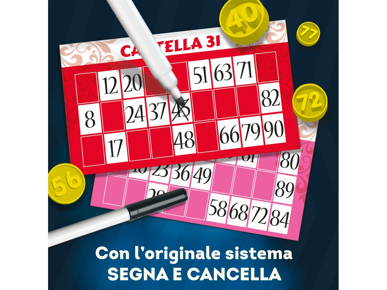 Gioco di Società Ludoteca Tombola Segna e Cancella 48 Cartelle - Multicolor, per Bambini e Adulti 6-99 Anni, Lisciani